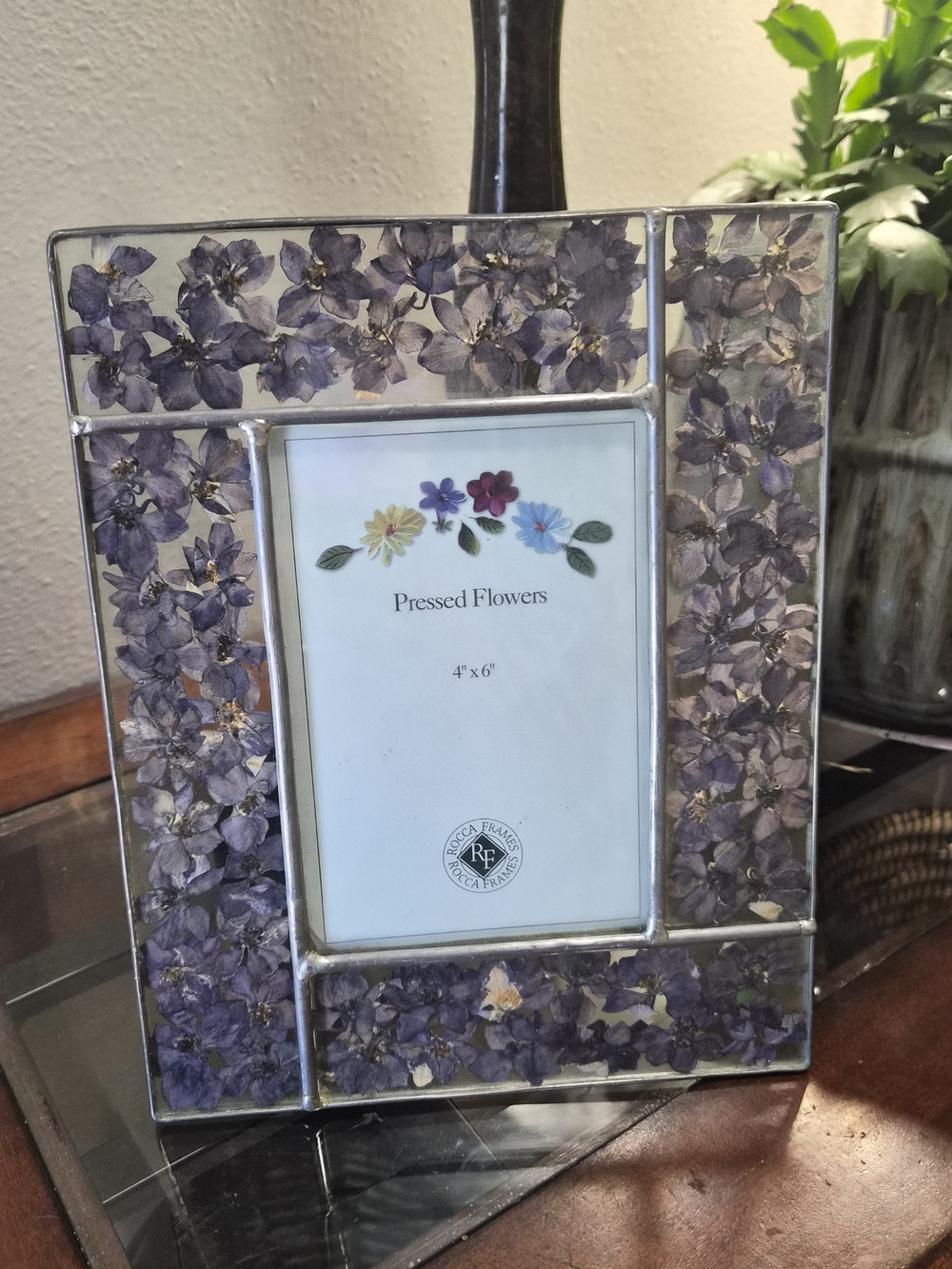 Vintage Pressed Flower Glass Picture Frame - Purple